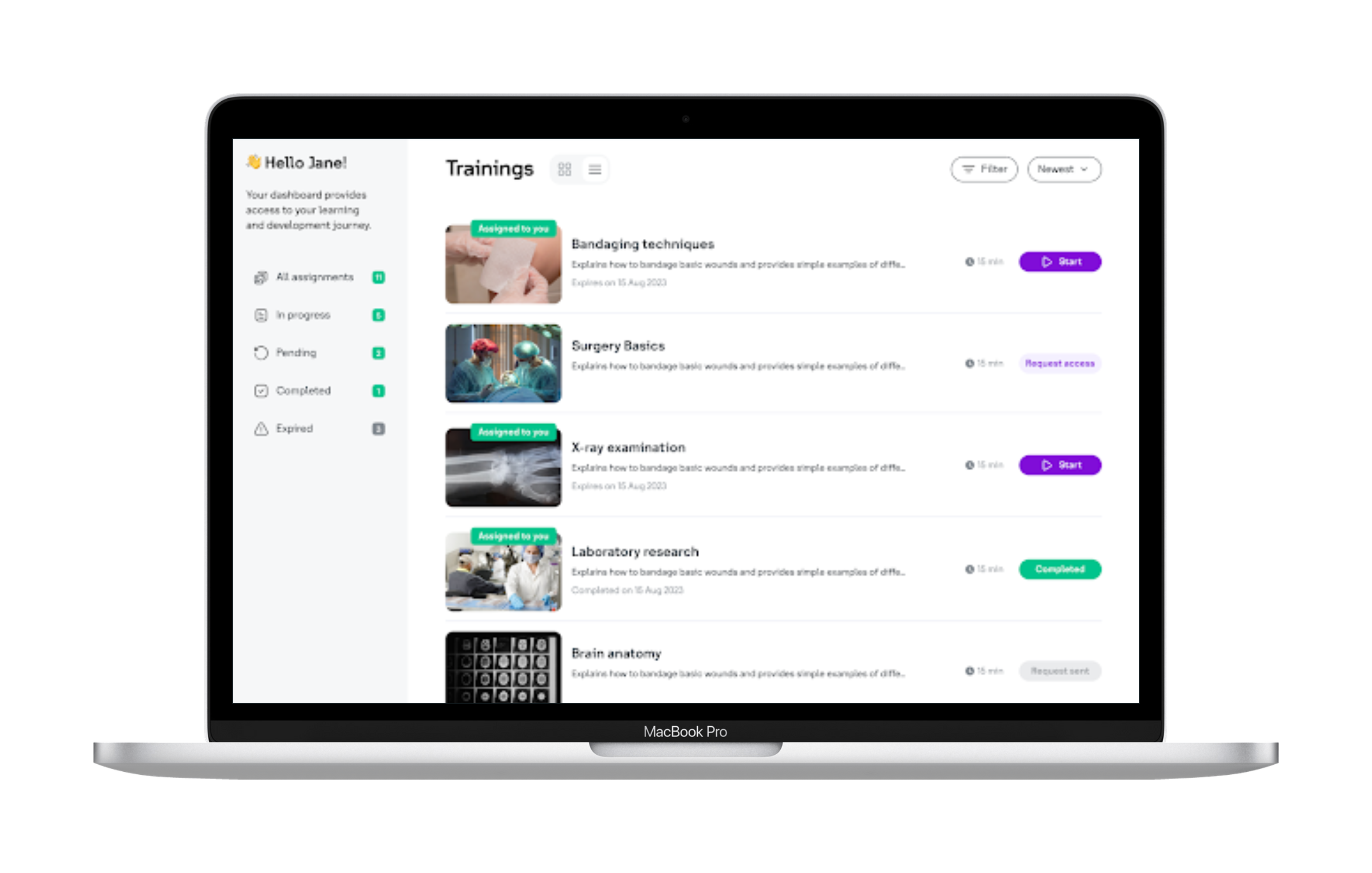 Learning management platform interface