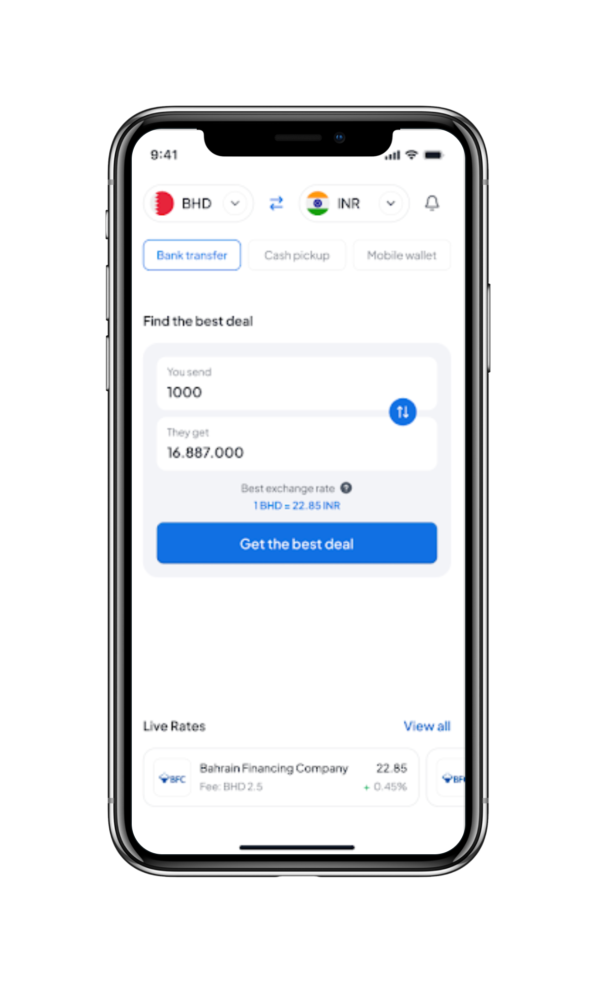Exchange rate comparison application interface